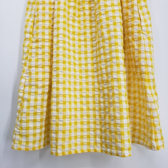 3/$25 Old Navy Gingham Plaid Mini Babydoll Dress XS Short Puff Sleeves Yellow - Picture 8 of 9